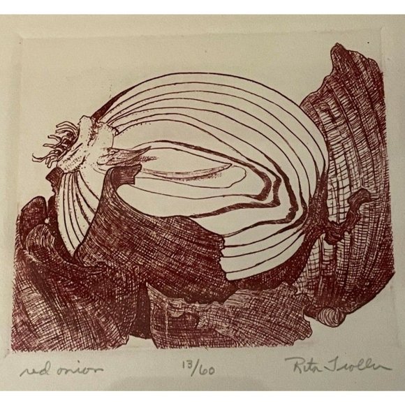 Rita Troller Red Onion signed and numbered 13/60 Handmade INTAGLIO Print